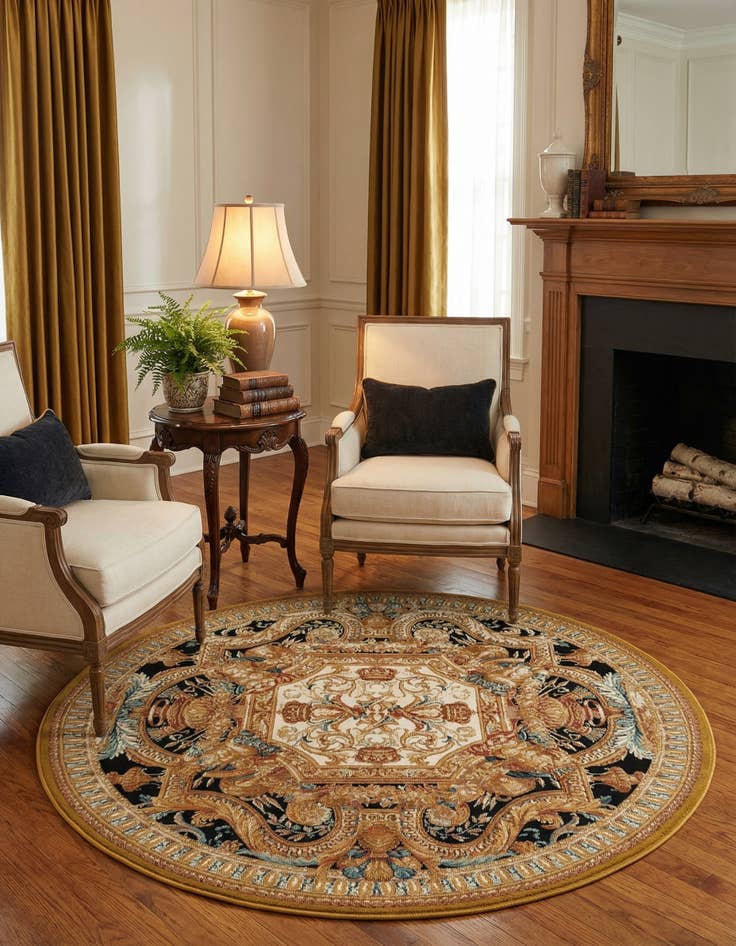 Detail image of 5' 3 x 5' 3  Washable Traditional Indoor / Outdoor Round Rug