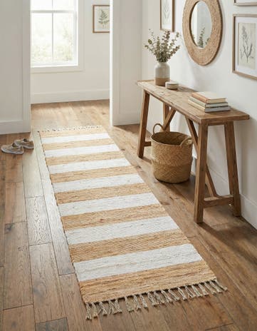 Beige Hand Woven Chindi Rag Runner Rug