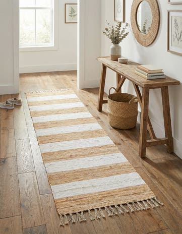Beige Hand Woven Chindi Rag Runner Rug