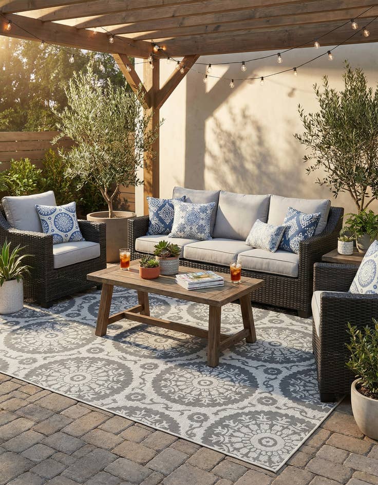 Detail image of  9' x 12'  Washable Botanical Indoor / Outdoor Rug