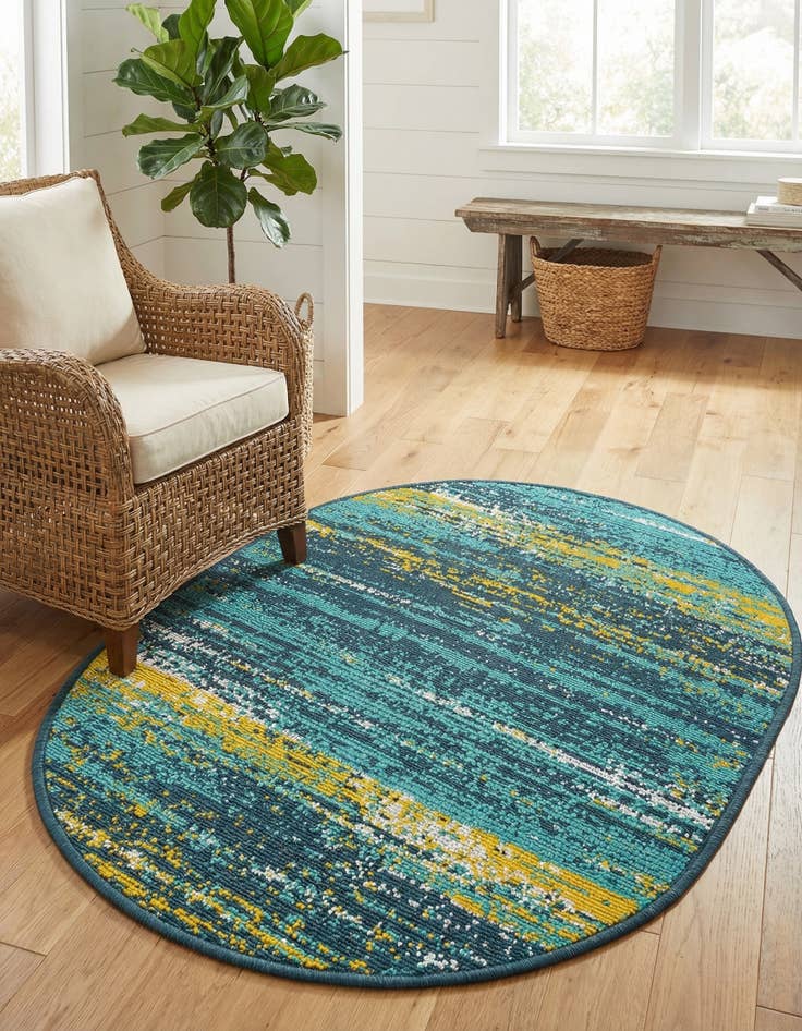 Detail image of 2' x 3'  Washable Coastal Indoor / Outdoor Oval Rug