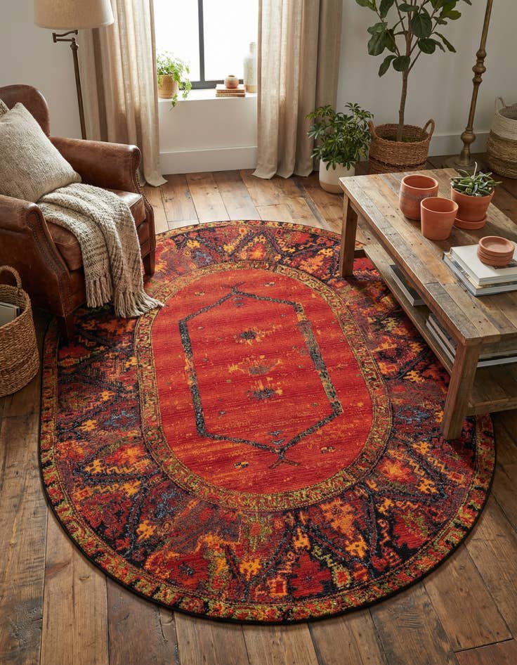 Detail image of 7' 10 x 10' Easy-Clean Tribal Indoor / Outdoor Oval Rug