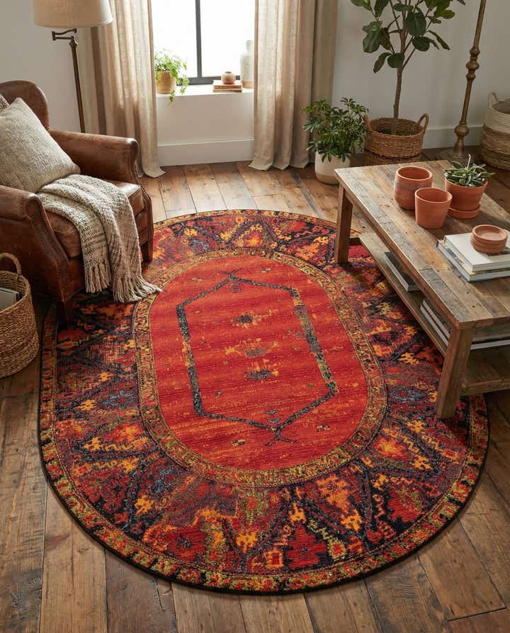 7' 10 x 10' Easy-Clean Tribal Indoor / Outdoor Oval Rug