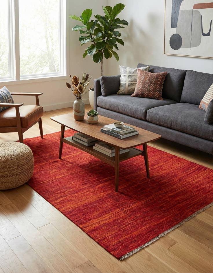 Detail image of 4' 2 x 6'  Hand Woven Kilim Modern Wool Rug