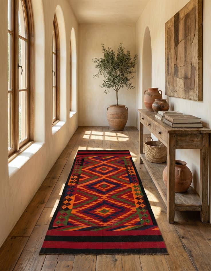 Detail image of 4' 7 x 11' 5  Hand Woven Kilim Afghan Wool Runner Rug