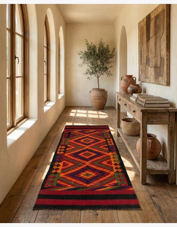 4' 7 x 11' 5 Hand Woven Kilim Afghan Wool Runner Rug