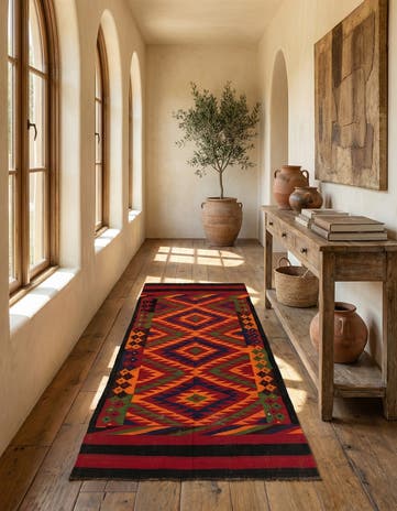 4' 7 x 11' 5 Hand Woven Kilim Afghan Wool Runner Rug