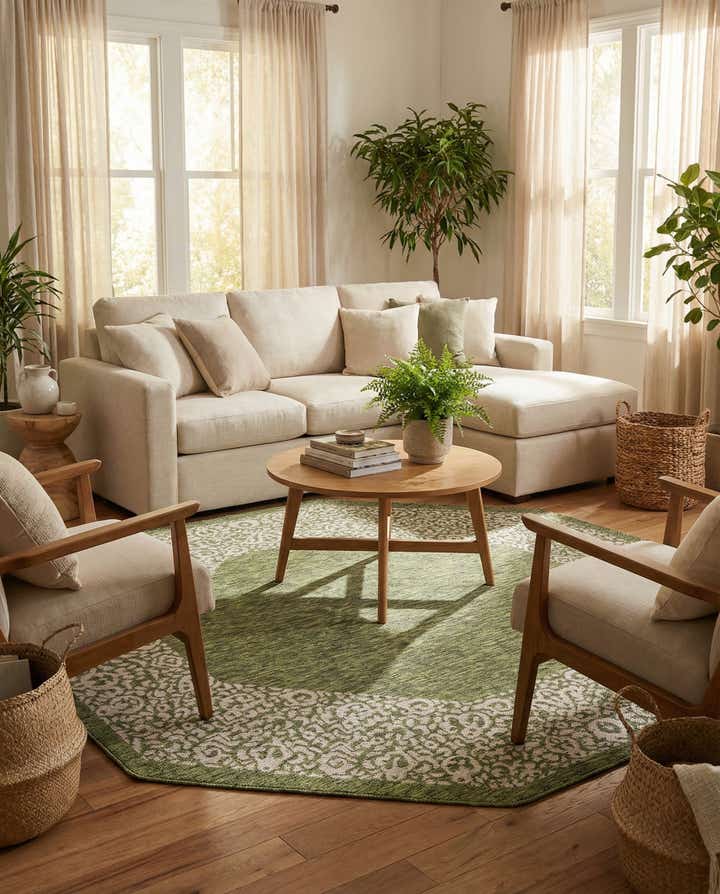 7' 10 x 7' 10 Easy-Clean Border Indoor / Outdoor Octagon Rug