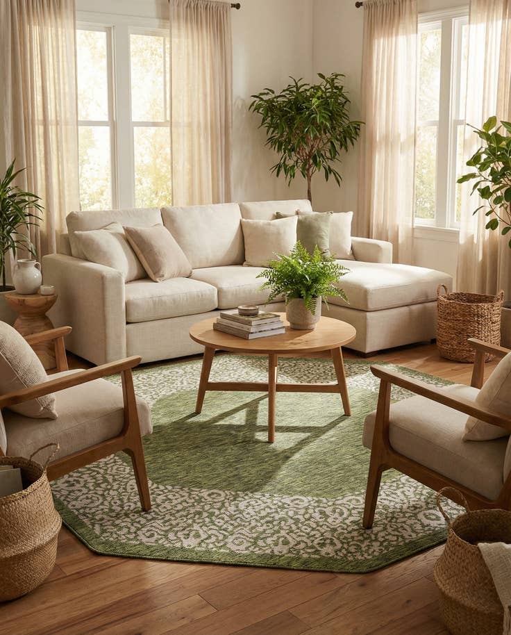 Detail image of 7' 10 x 7' 10 Easy-Clean Border Indoor / Outdoor Octagon Rug