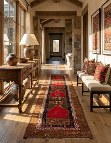 3' 3 x 14' 10 Hand Knotted Bergama Wool Runner Rug