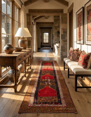 3' 3 x 14' 10 Hand Knotted Bergama Wool Runner Rug