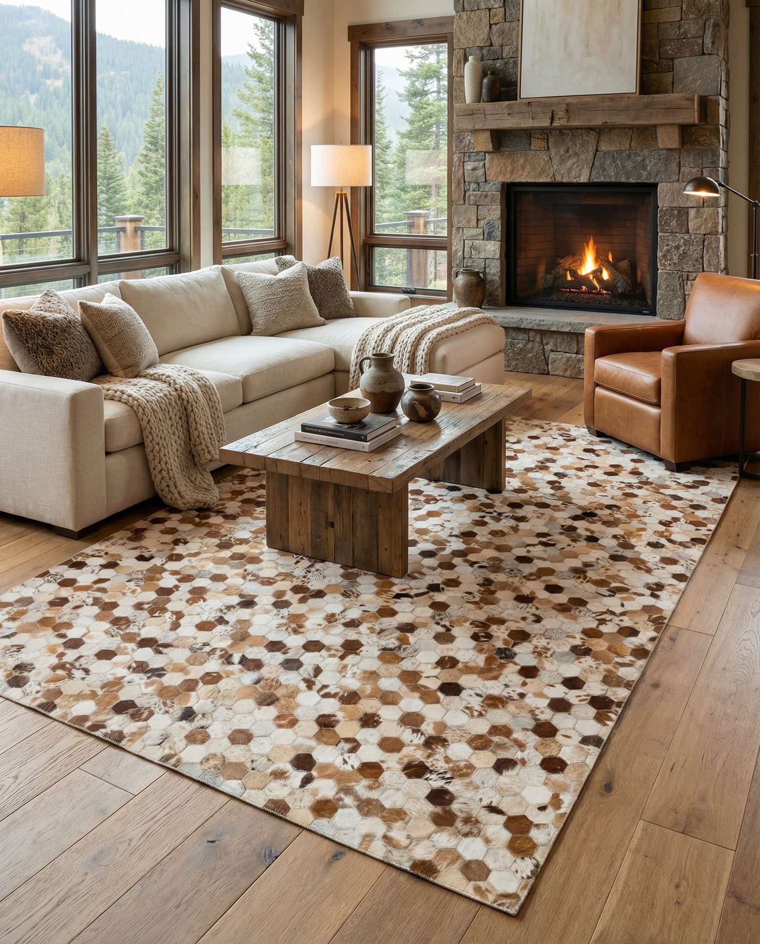 5' x 7' 10 Cowhide Leather Rug