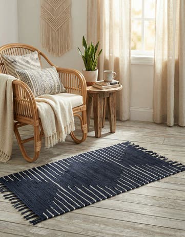 Navy Blue Hand Woven Chindi Cotton Rug