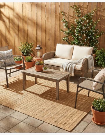 Light Brown Easy-Clean Border Indoor / Outdoor Rug