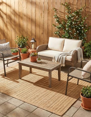 Light Brown Easy-Clean Border Indoor / Outdoor Rug