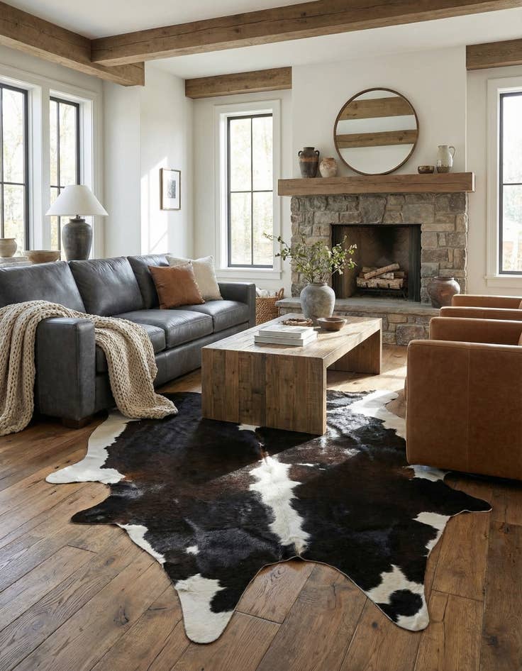 Detail image of 6' 1 x 6' 8 Cowhide Leather Square Rug
