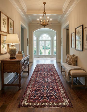 3' 6 x 9' 8 Hand Knotted Hossainabad Persian Wool Runner Rug