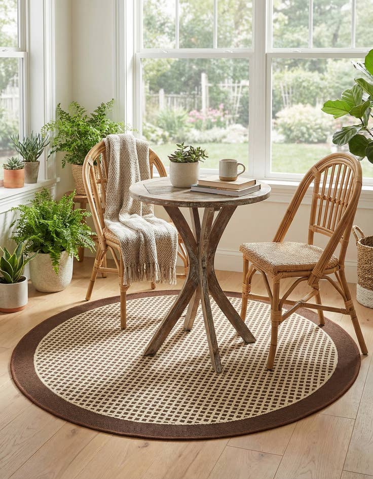 Detail image of 3' x 3'  Washable Border Indoor / Outdoor Round Rug