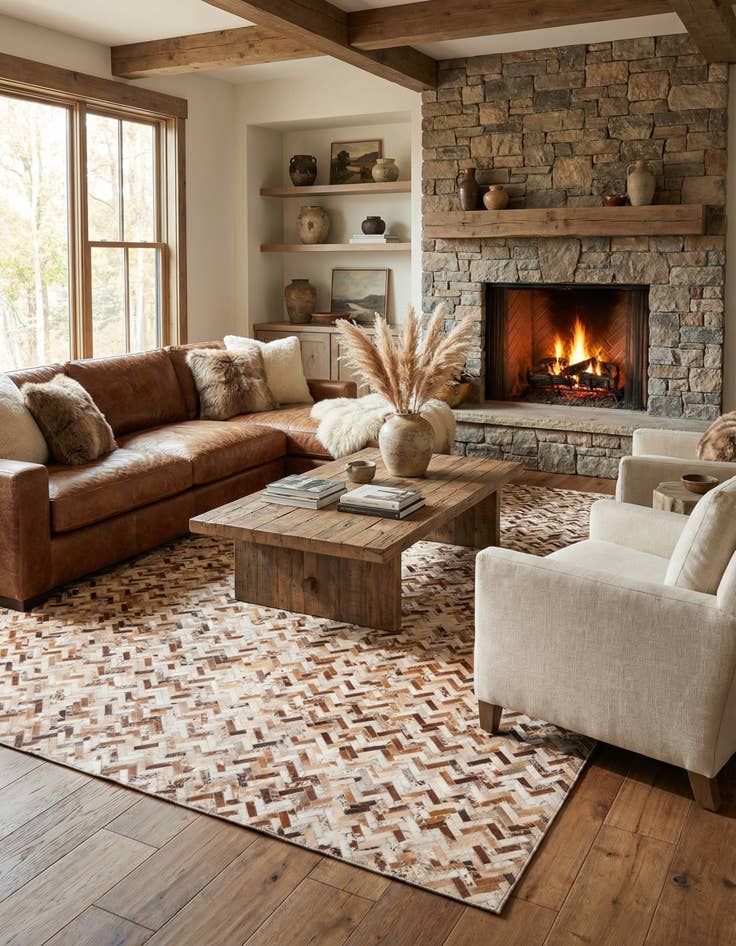 Detail image of  8' 2 x 10' 2 Cowhide Leather Rug