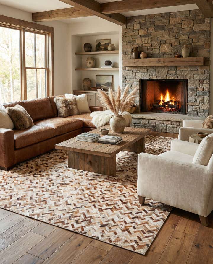 8' 2 x 10' 2 Cowhide Leather Rug