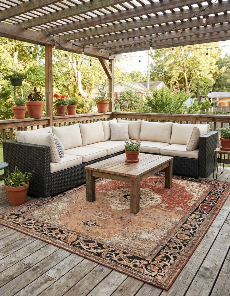 Detail image of 7' 10 x 10'  Washable Traditional Indoor / Outdoor Rug