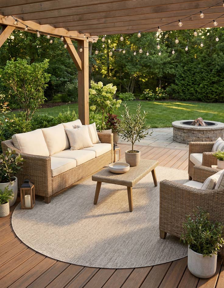 Detail image of  10' x 10'  Washable Solid Indoor / Outdoor Round Rug