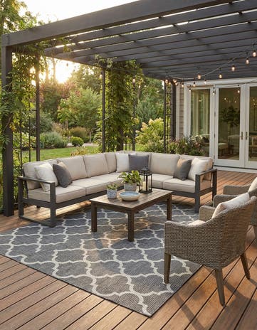 Black Easy-Clean Lattice Indoor / Outdoor Square Rug
