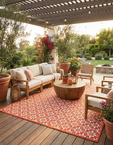 Rust Red Easy-Clean Trellis Indoor / Outdoor Rug