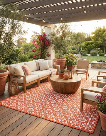 Rust Red Easy-Clean Trellis Indoor / Outdoor Rug