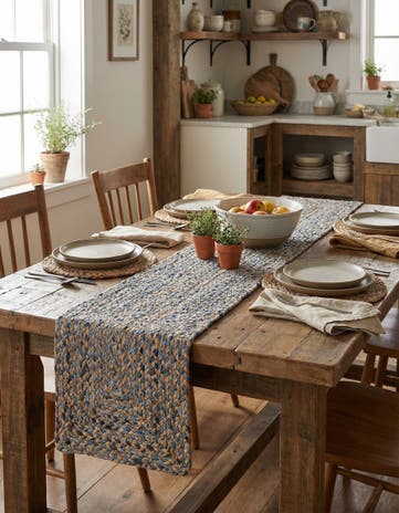 Natural Handmade Braided Chindi Table Runner Rug