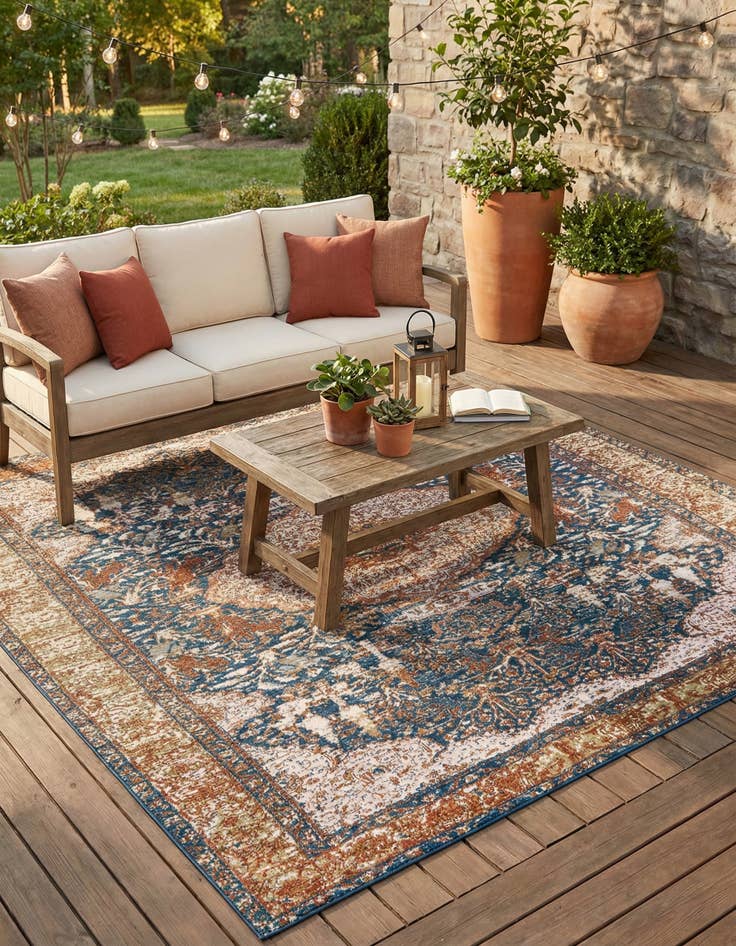 Detail image of 7' 10 x 10'  Washable Traditional Indoor / Outdoor Rug