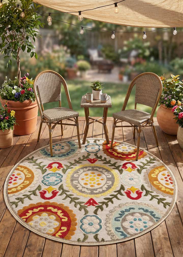 6' x 6' Easy-Clean Casablanca Indoor / Outdoor Round Rug
