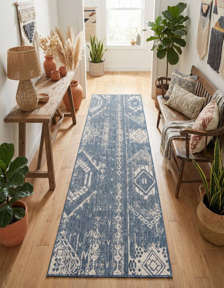 Detail image of 2' 7 x 12' Easy-Clean Bohemian Indoor / Outdoor Runner Rug