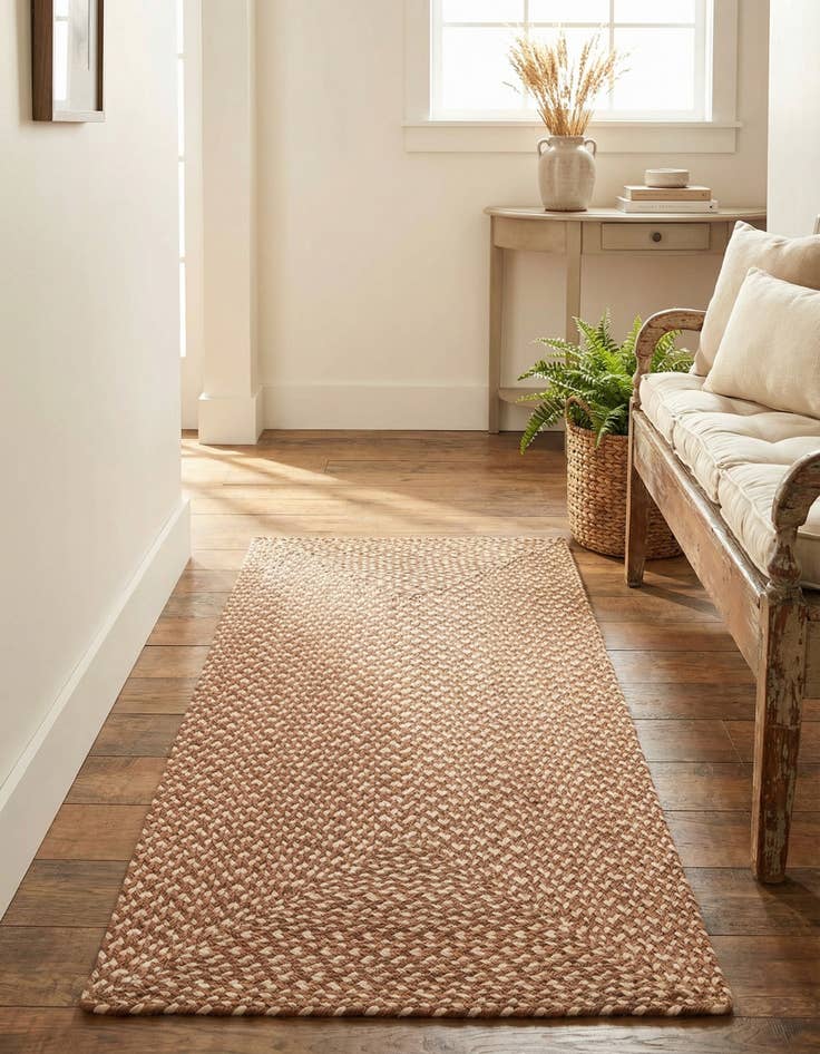 Detail image of 2' x 4' 1  Hand Tweed Braided Jute Runner Rug