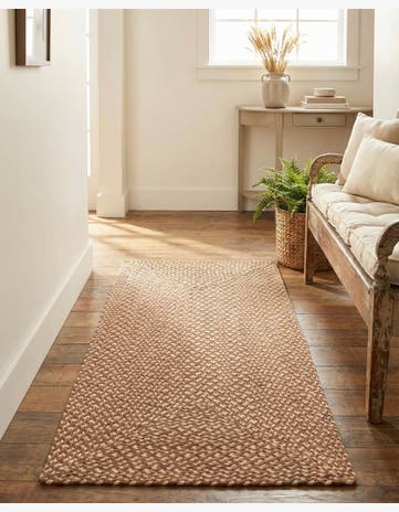 Light Brown Handmade Tweed Braided Jute Runner Rug