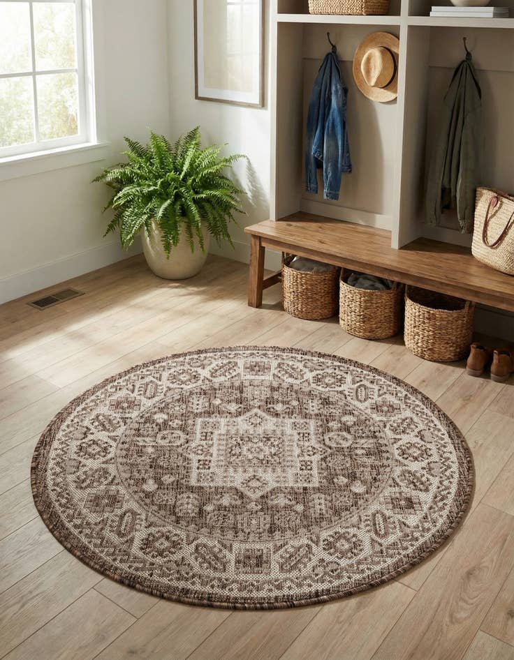 Detail image of  3' x 3'  Washable Aztec Indoor / Outdoor Round Rug