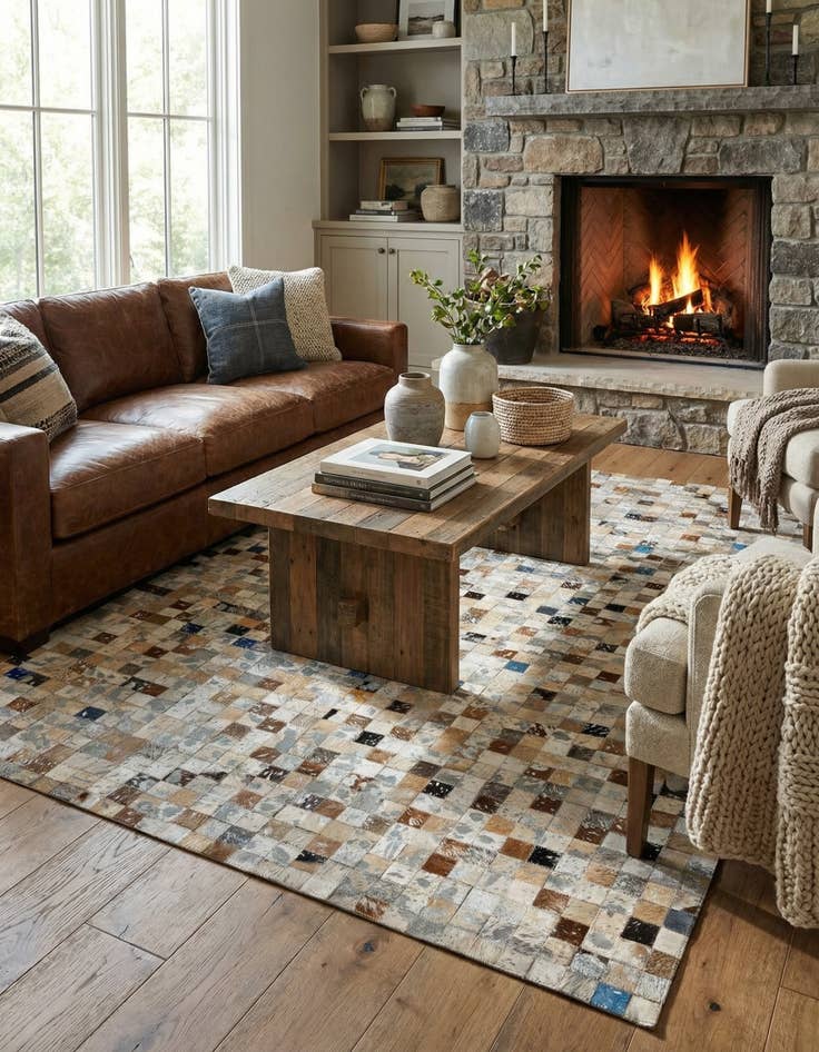 Detail image of 4' 1 x 6' Cowhide - Patchwork Rug