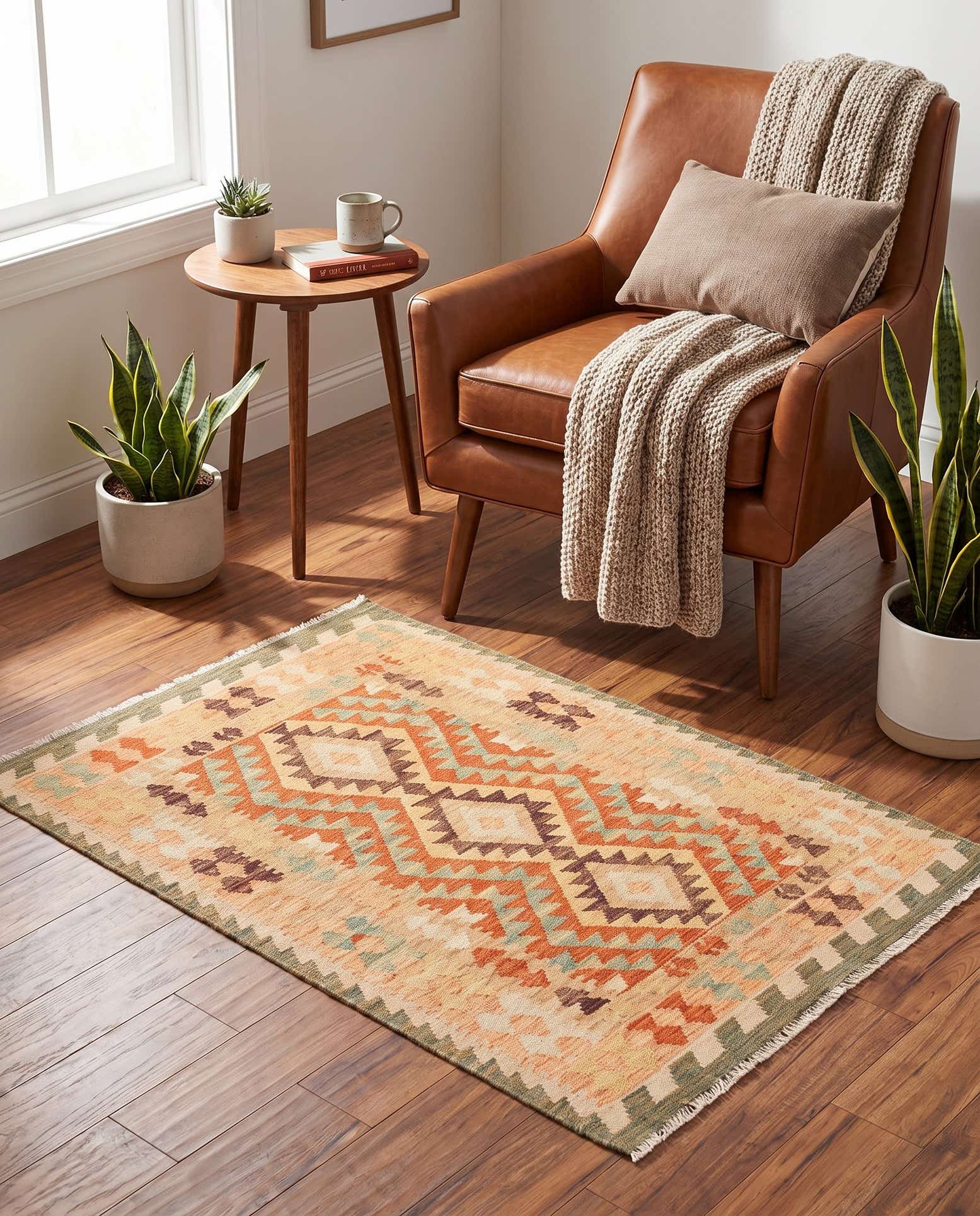 80cm x 130cm Handgewebt Kilim Waziri Wolle Teppich