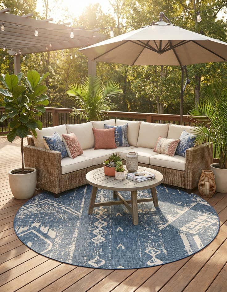 Detail image of 10' 8 x 10' 8 Easy-Clean Bohemian Indoor / Outdoor Round Rug