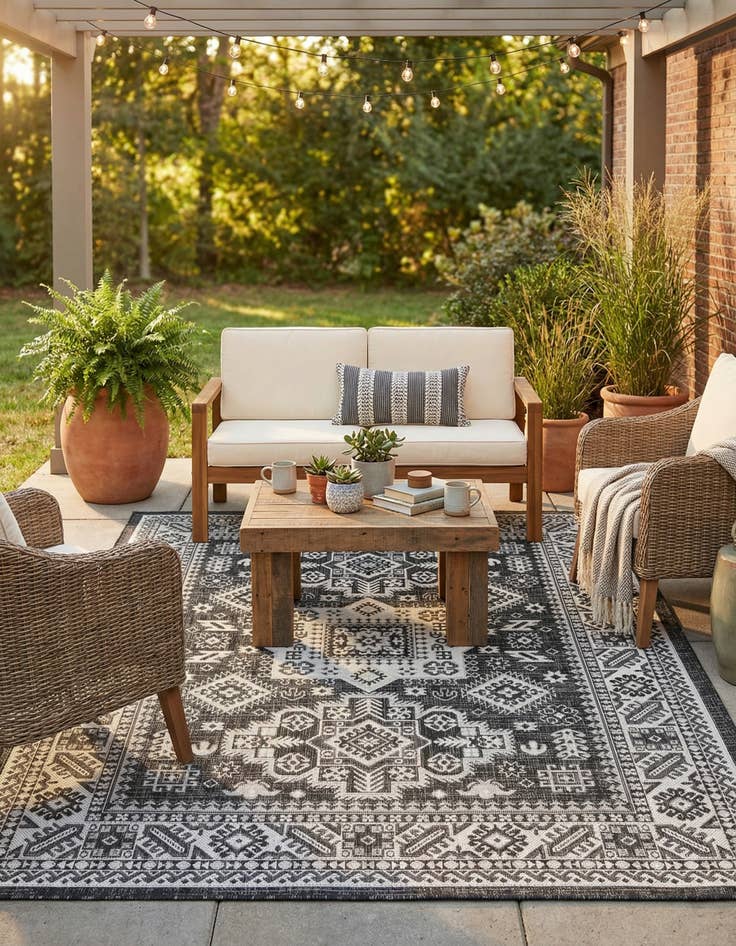 Detail image of 5' 3 x 7'  Washable Aztec Indoor / Outdoor Rug