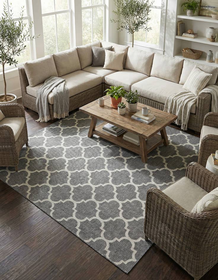 Detail image of  10' 8 x 10' 8  Washable Lattice Indoor / Outdoor Square Rug