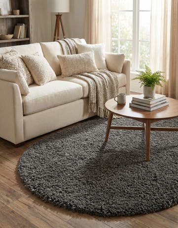 Graphite Gray Solid Shag Oval Rug