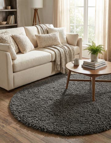 Graphite Gray Solid Shag Oval Rug