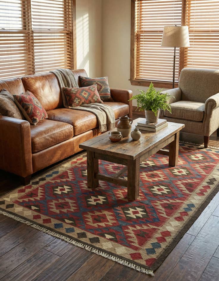 Detail image of  5' 2 x 8' 2  Hand Woven Kilim Maymana Wool Rug