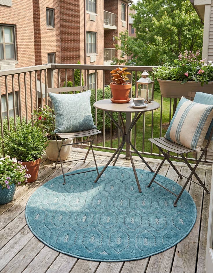 Detail image of 3' x 3'  Washable Trellis Textured Indoor / Outdoor Round Rug