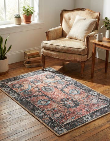 Vintage Rust Red Washable Timeless Rug