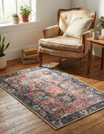 Vintage Rust Red Washable Timeless Rug