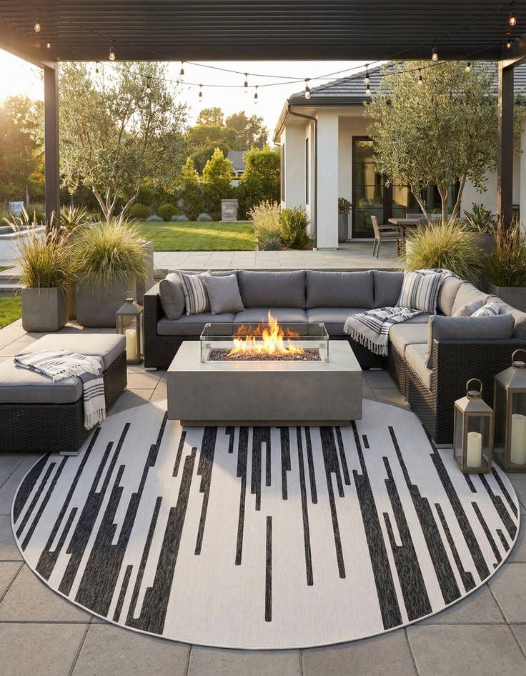 Detail image of 13' x 13'  Washable Modern Indoor / Outdoor Round Rug