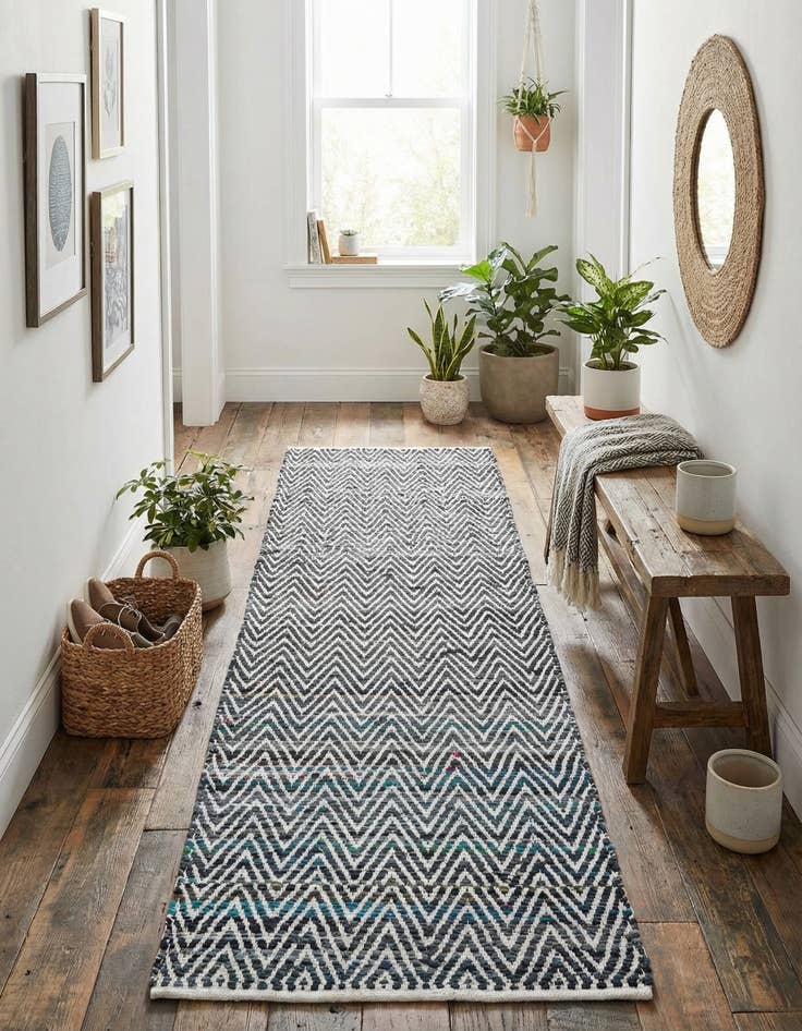 Detail image of 2' 7 x 10'  Hand Woven Chindi Chevron Runner Rug