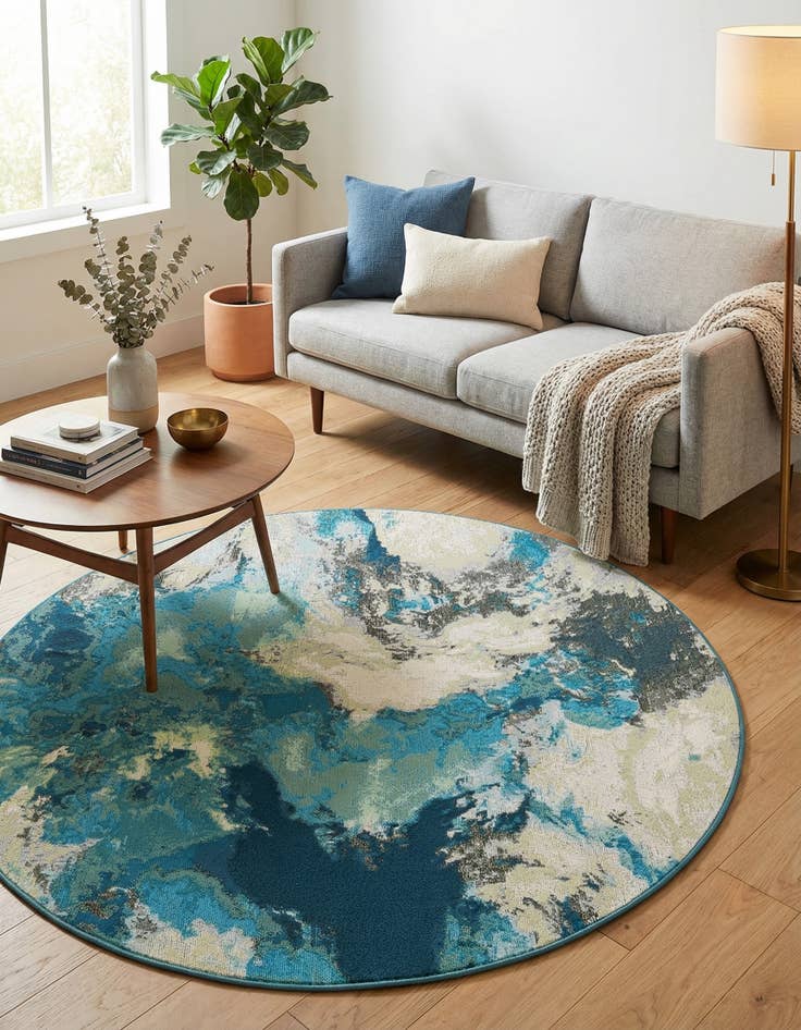 Detail image of 5' 3 x 5' 3 Easy-Clean Modern Indoor / Outdoor Round Rug